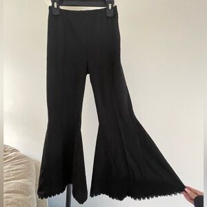 Girls Black Flared Pants with Lace Hem